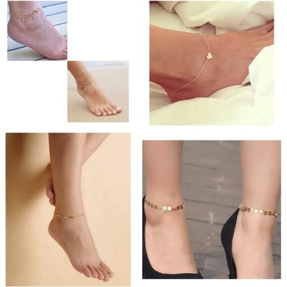 16Pcs Ankle Bracelets for Women Gold Silver TwoStyle Chain Beach Anklet Bracelet - Picture 4 of 8